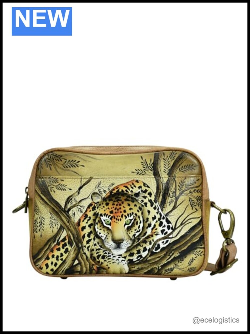 Hand-Painted Genuine Leather Crossbody Bag with Multiple Compartments